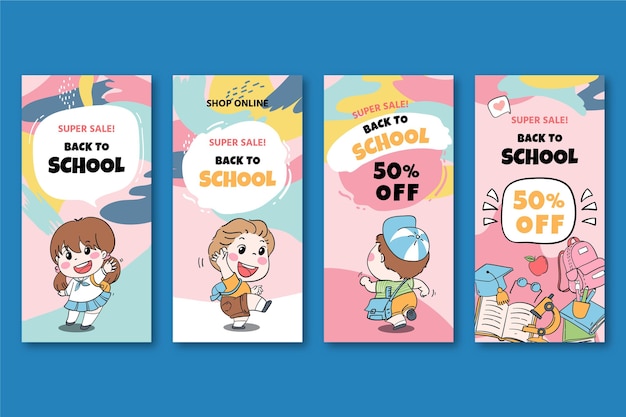 Free Vector | Hand drawn back to school instagram stories collection