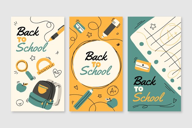 Free vector hand drawn back to school instagram stories collection