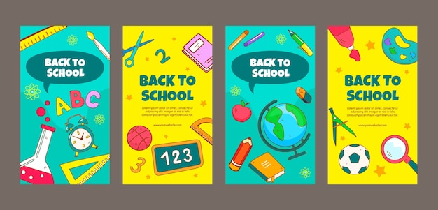 Vettore gratuito disegnato a mano indietro alla raccolta di storie di instagram di scuola