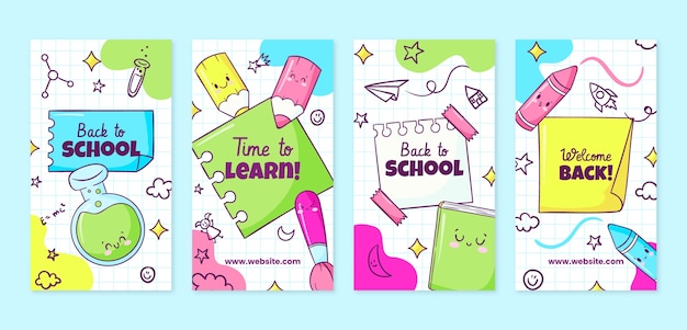 Hand drawn back to school instagram stories collection