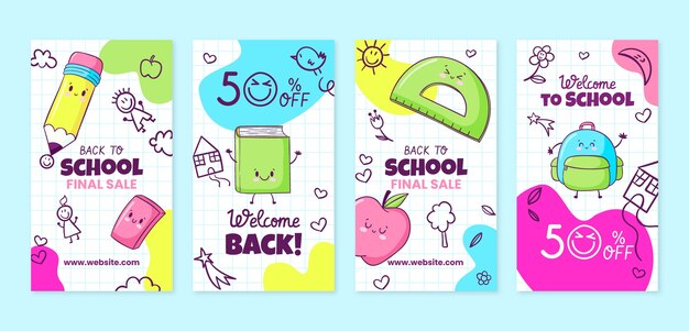 Free vector hand drawn back to school instagram stories collection