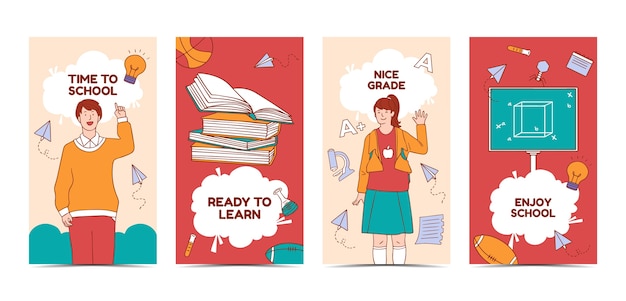 Free vector hand drawn back to school instagram stories collection