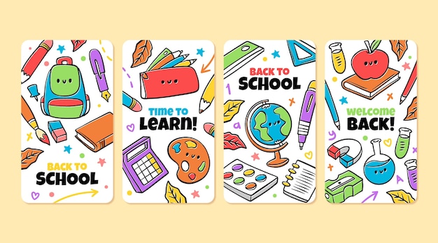 Free vector hand drawn back to school instagram stories collection