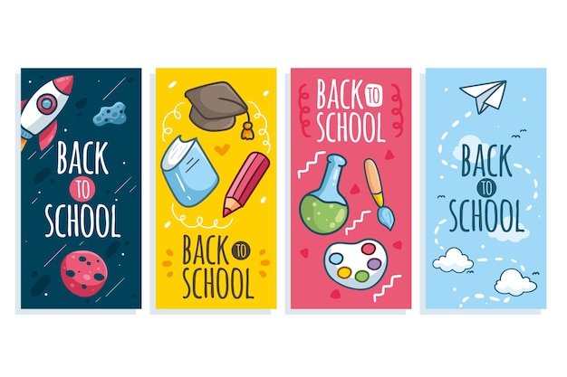 Free vector hand drawn back to school instagram stories