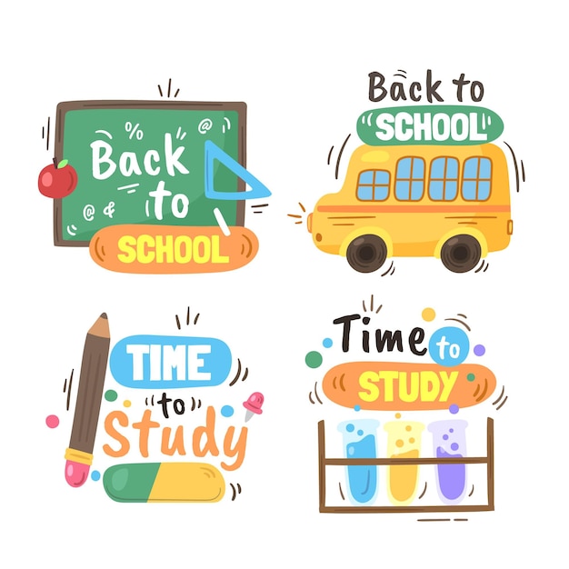 Hand drawn back to school labels collection