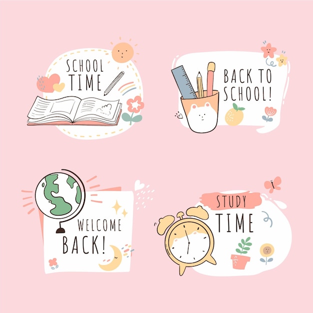 Hand drawn back to school labels collection