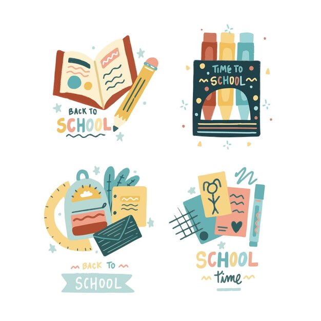 Hand drawn back to school labels collection