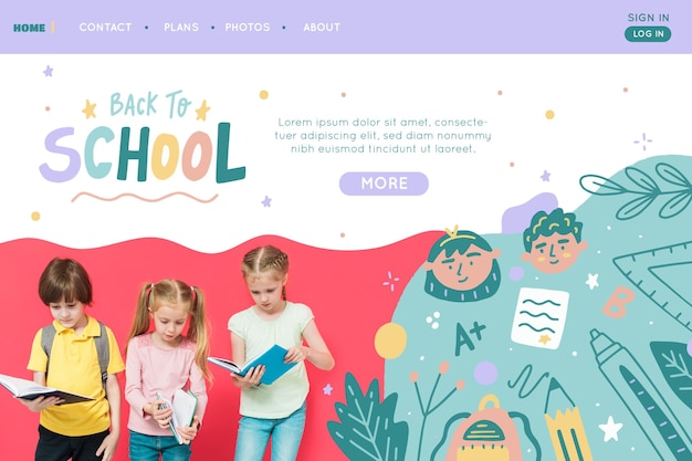 Hand drawn back to school landing page template with photo