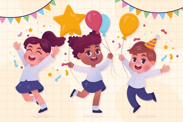 Hand drawn back to school party illustration with student celebrating