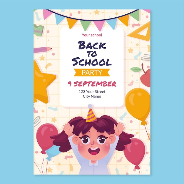 Hand drawn back to school party vertical poster template