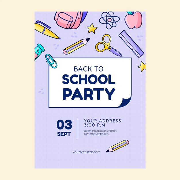 Hand drawn back to school party vertical poster template