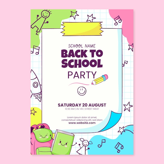 Hand drawn back to school party vertical poster template