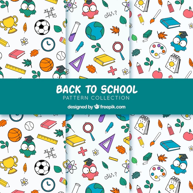 Hand drawn back to school pattern collection