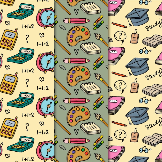 Hand drawn back to school pattern collection