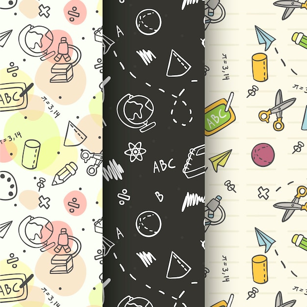 Hand drawn back to school pattern collection