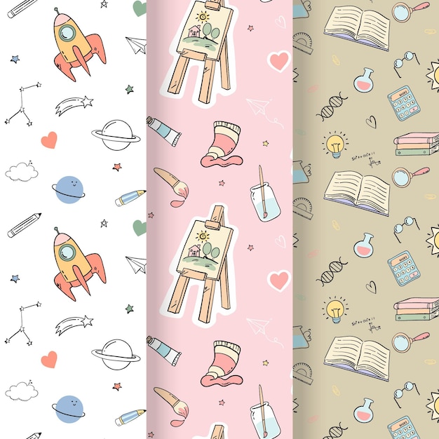 Free vector hand drawn back to school pattern collection
