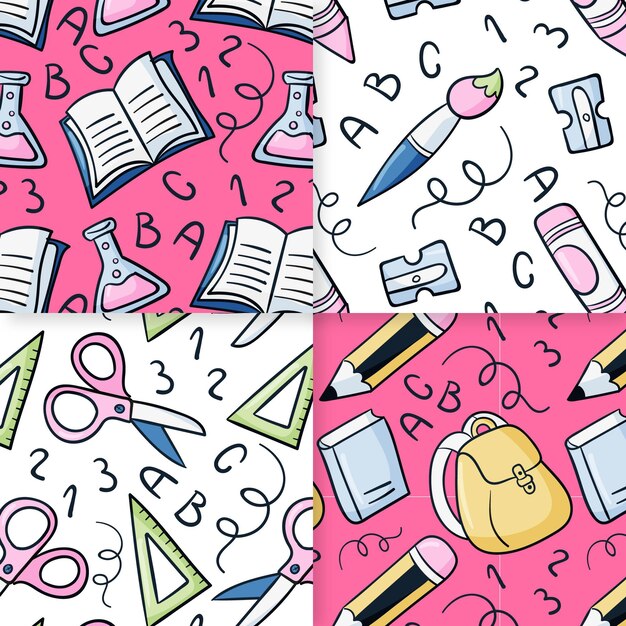 Hand drawn back to school pattern collection