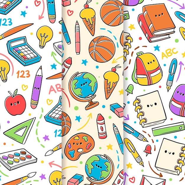 Free vector hand drawn back to school pattern collection