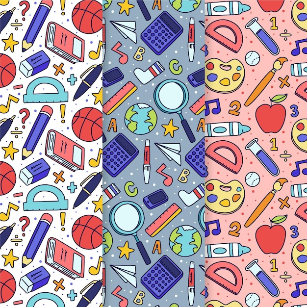 Hand drawn back to school patterns collection