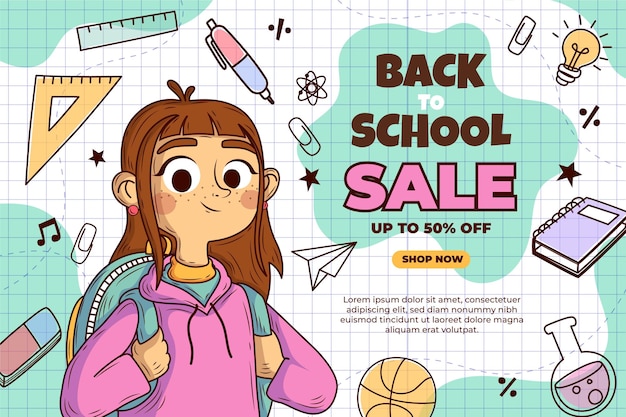 Free vector hand drawn back to school sale background