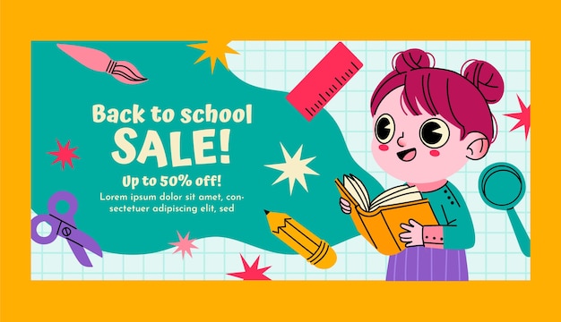 Hand drawn back to school sale banner template