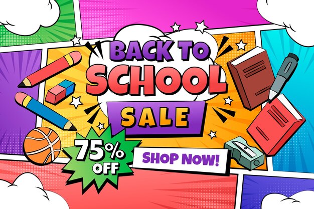 Hand drawn back to school sale horizontal banner template