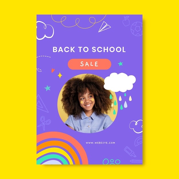 Free vector hand drawn back to school sale vertical poster template with photo