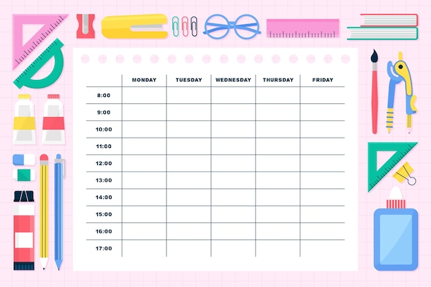 Hand drawn back to school timetable template