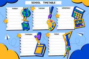 Free vector hand drawn back to school timetable template