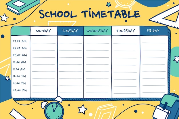 Free vector hand drawn back to school timetable template