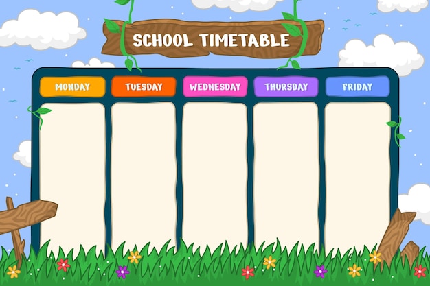 Hand drawn back to school timetable template