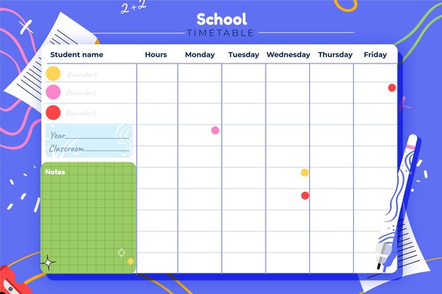 Hand drawn back to school timetable template