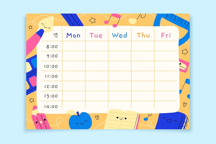 Free Vector hand drawn back to school timetable template