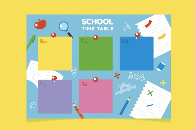 Free vector hand drawn back to school timetable template