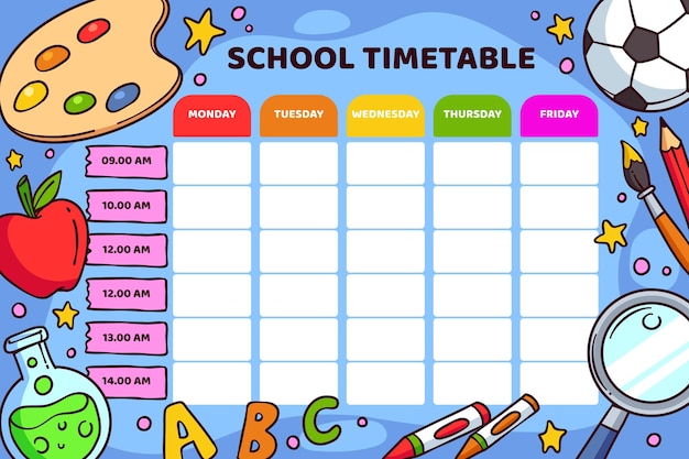 Free vector hand drawn back to school timetable template