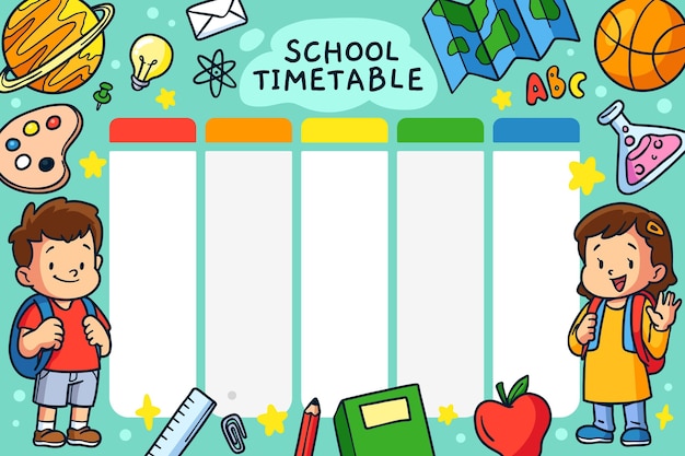 Free vector hand drawn back to school timetable template