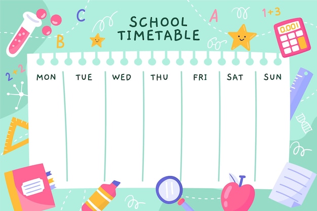 Free vector hand drawn back to school timetable template