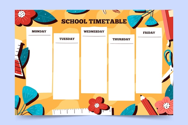 Hand drawn back to school timetable