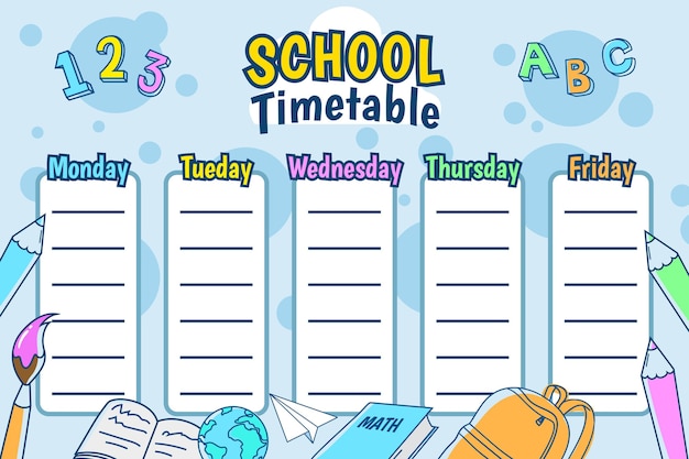 Hand drawn back to school timetable