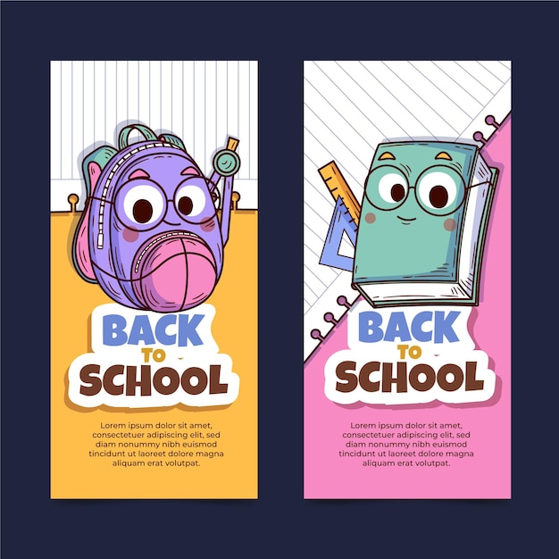 Free vector hand drawn back to school vertical banners set