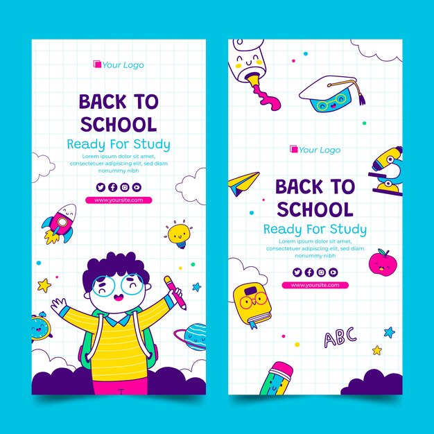 Hand drawn back to school vertical banners set