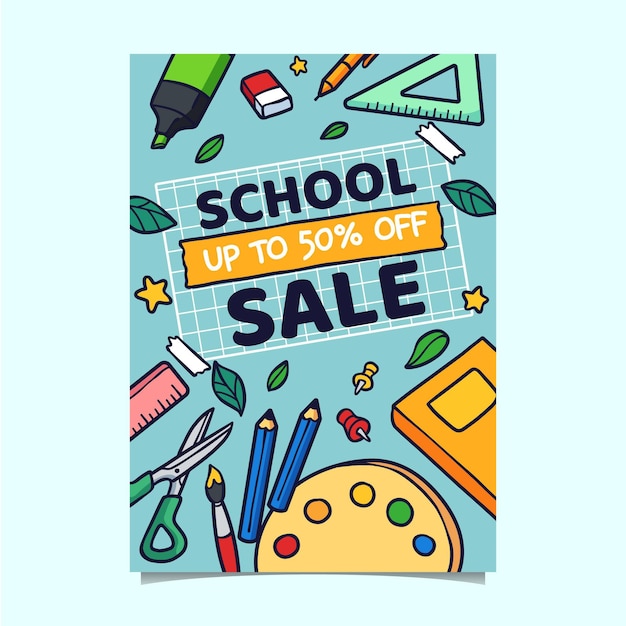 Hand drawn back to school vertical sale flyer template