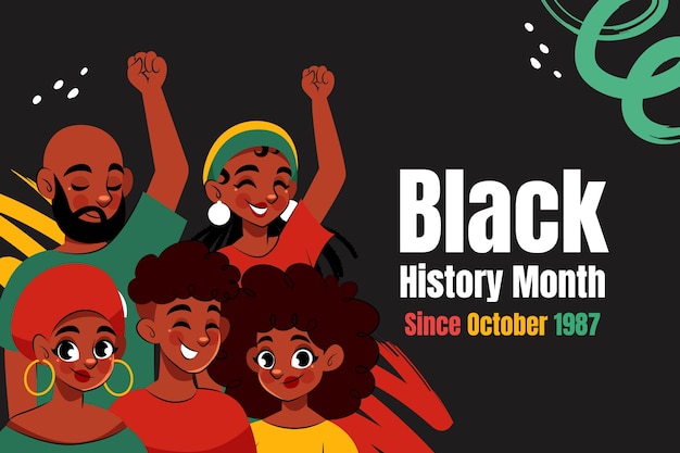 Vettore gratuito sfondo disegnato a mano per la celebrazione del mese della storia nera