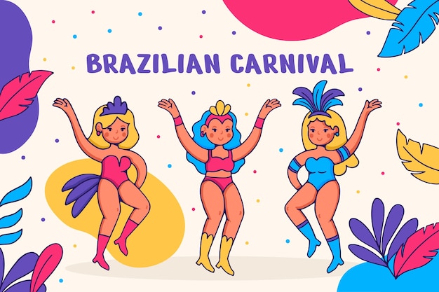 Vettore gratuito sfondio disegnato a mano per il carnevale brasiliano