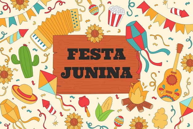 Vettore gratuito sfondo disegnato a mano per la celebrazione brasiliana di festas juninas