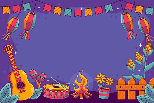 ブラジルのフェスタジュニーナのお祝いの手描きの背景