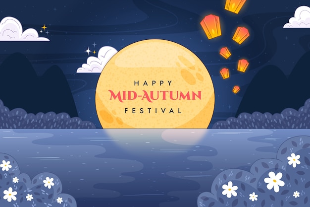 Hand drawn background for chinese mid-autumn festival celebration