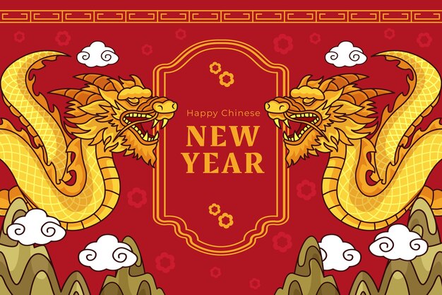 中国の新年祝いの手描きの背景