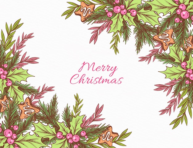 Hand drawn background christmas tree branches