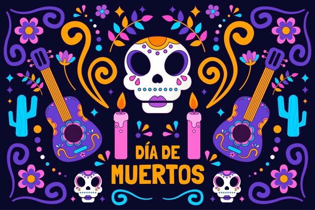 Hand drawn background for dia de muertos celebration